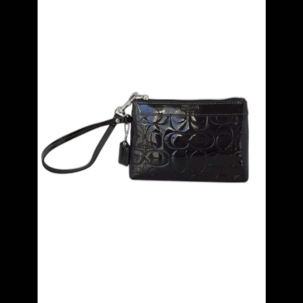Coach Signature Stitch Black Patent Leather Wristlet/Wallet/Clutch